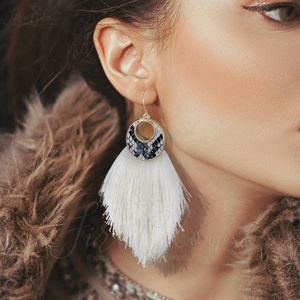 Winter White Tassel Earrings - Snake Print - Gold